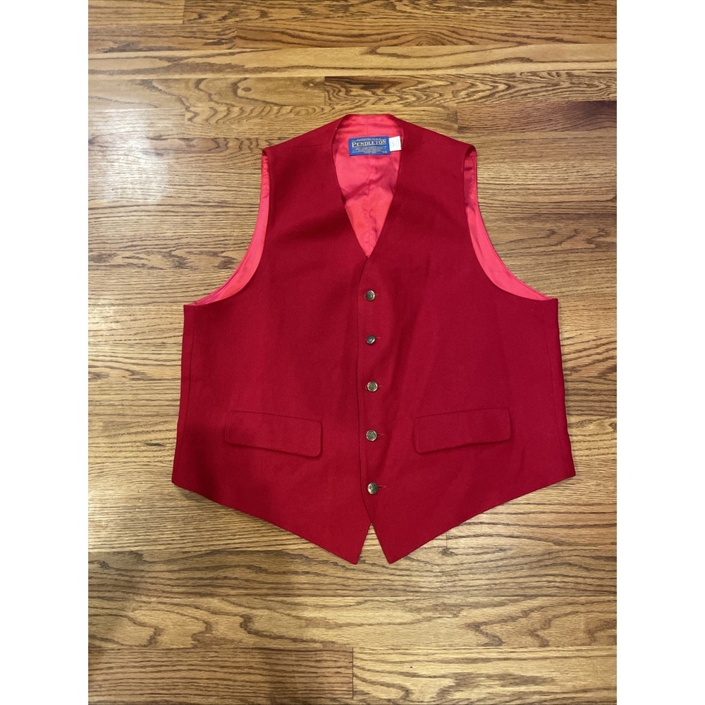 Pendleton Men's 100% Wool Vest Red Size 44 Made In USA Western Rodeo Gold Button